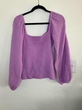 Halogen Lavender Puff Sleeve Sweater S | Soft Girl Feminine Ribbed Knit Top